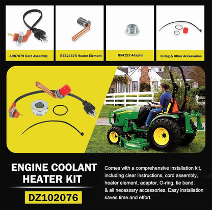 Solidspare DZ102076 Engine Coolant Heater Kit for John Deere Tractors, Engine Block Heater