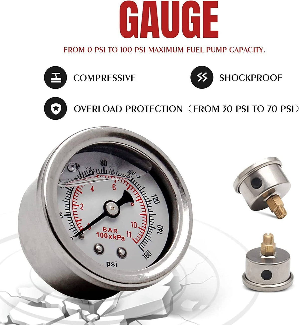 Solidspare New Adjustable Fuel Pressure Regulator Kit Oil 0-100psi Gauge -6AN Black & Red