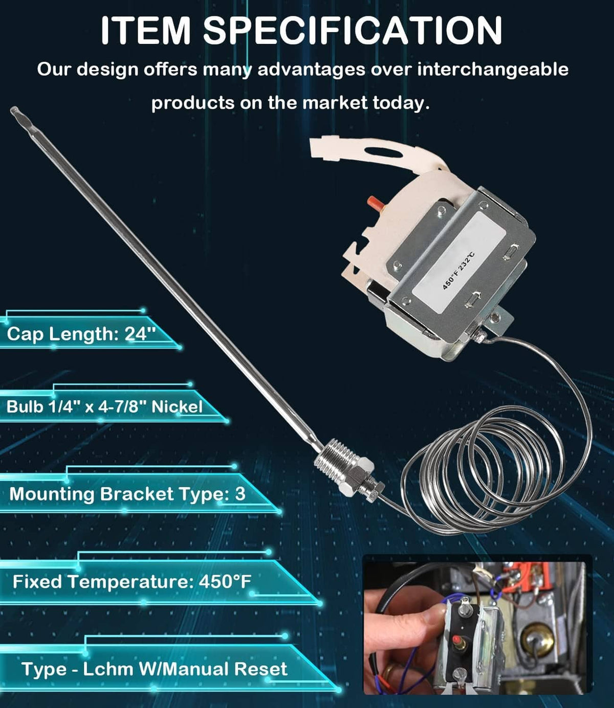 Solid Spare PP10084 High Limit Switch for Pitco Fryer and Gas Fryer Safety Thermostat 450°F