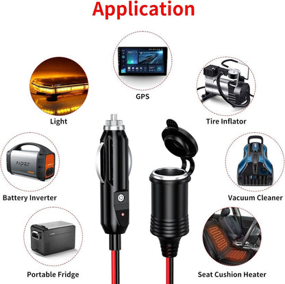 Solid Spare 12V Car Cigarette Lighter Socket Extension Cord Cable Heavey Duty Adapter 13FT