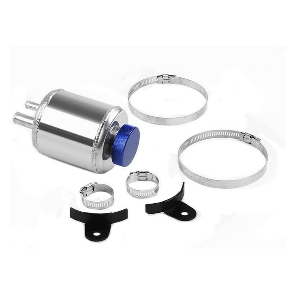 Solidspare Universal Aluminum Racing Power Steering Fluid Reservoir Tank w/ Clamps Silver