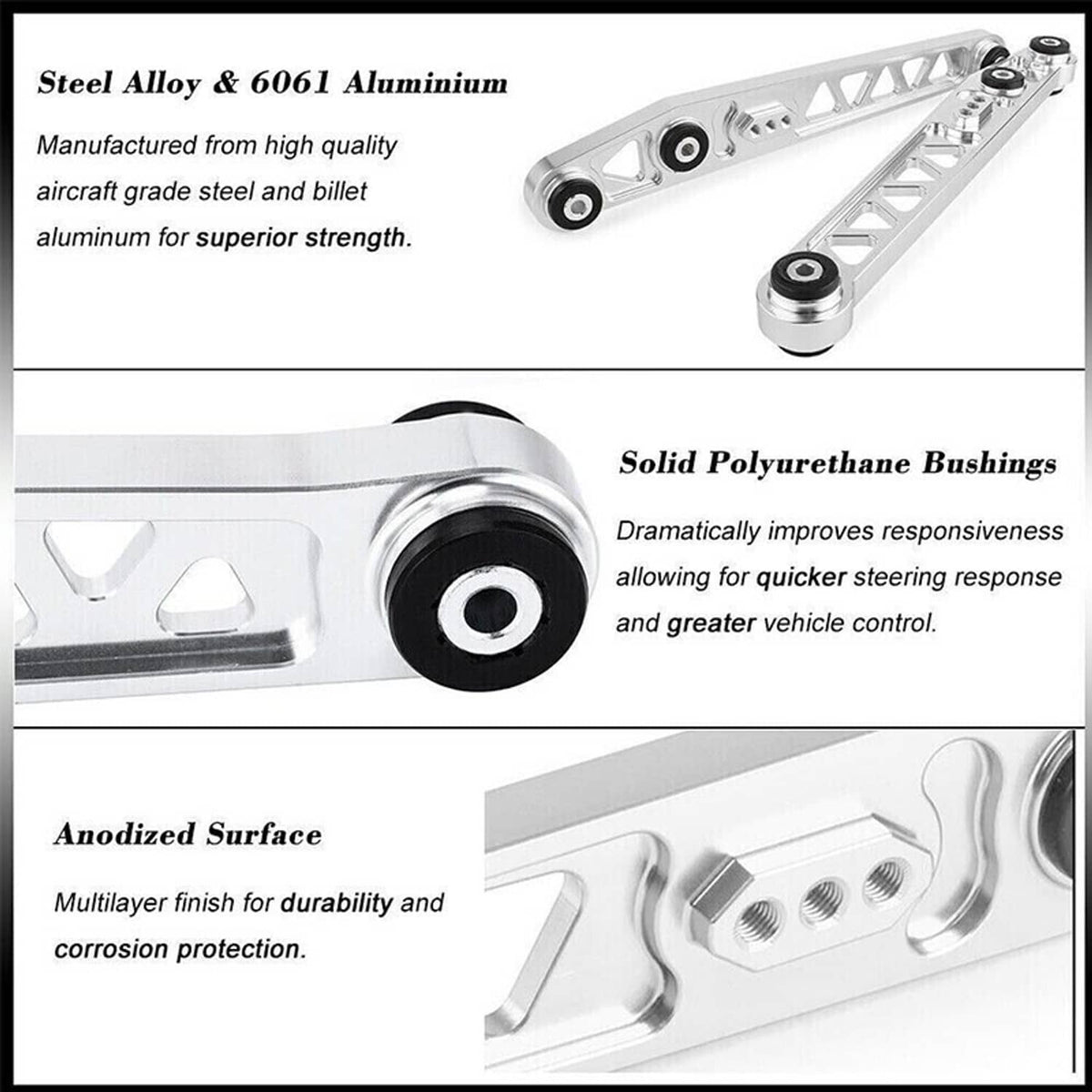 Solidspare Rear Suspension Lower Control Arm + Subframe Brace Kit For 96-00 Honda Civic EK