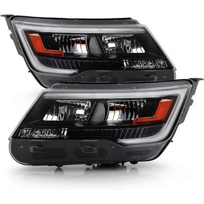 Solidspare New Pair Headlights Assembly LH+RH For 2016-2019 Ford Explorer Chrome w/ LED DRL