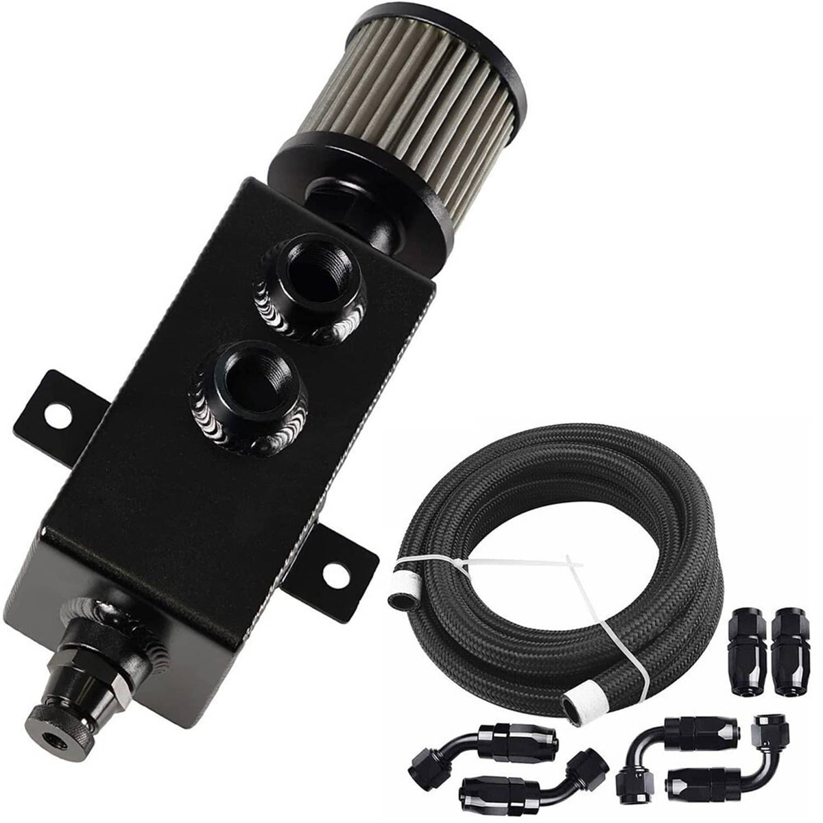 Solidspare 1L Oil Catch Can Reservoir Tank Breather Filter Baffled w/ 10AN Fuel Line Kit