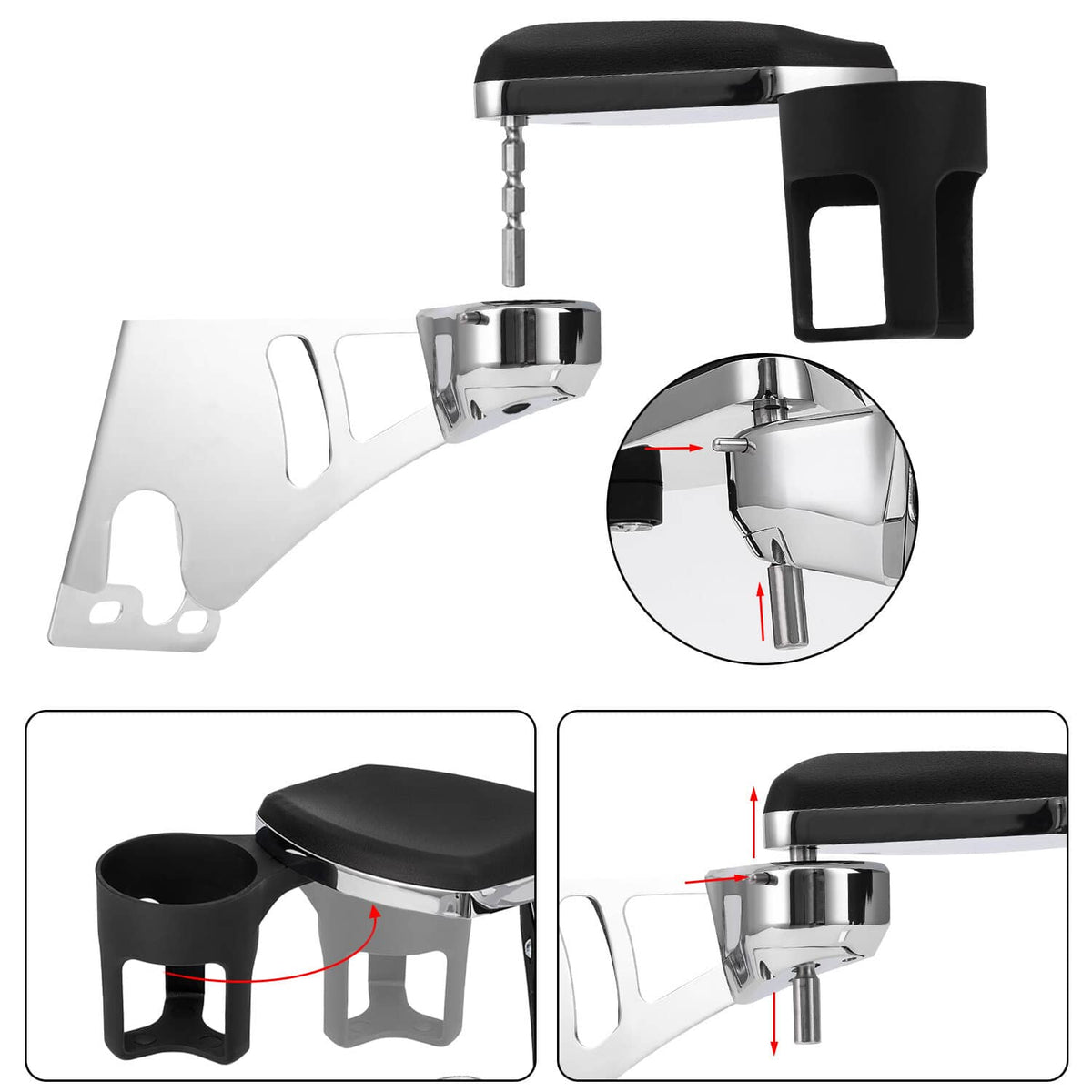 Solidspare Passenger Armrests Arm Rest Drink Holder Fit For Harley Touring Road Glide 97-13