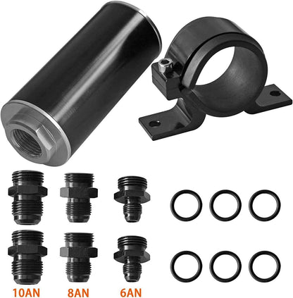 Solidspare New 30 Micron Inline Fuel/Petrol Filter & Bracket Billet Aluminum An6/An8/An10