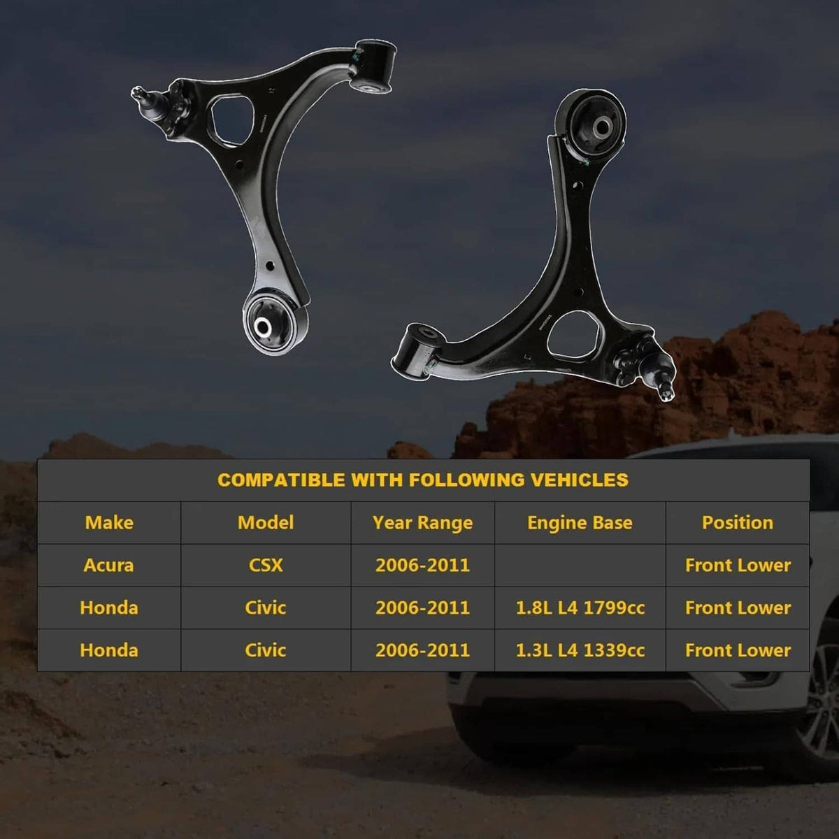 Solidspare Blcak Front Lower Control Arms & Ball Joints for 2006-2011 Honda Civic Acura CSX