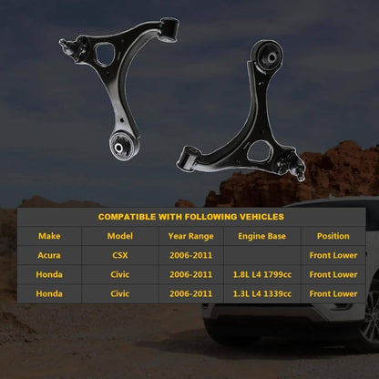 Solidspare Blcak Front Lower Control Arms & Ball Joints for 2006-2011 Honda Civic Acura CSX