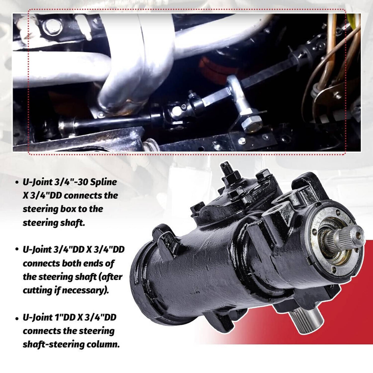 Solidspare Black Steering Box U Joint 36" Steel Steering Shaft & 3/4" Support Bearing GM