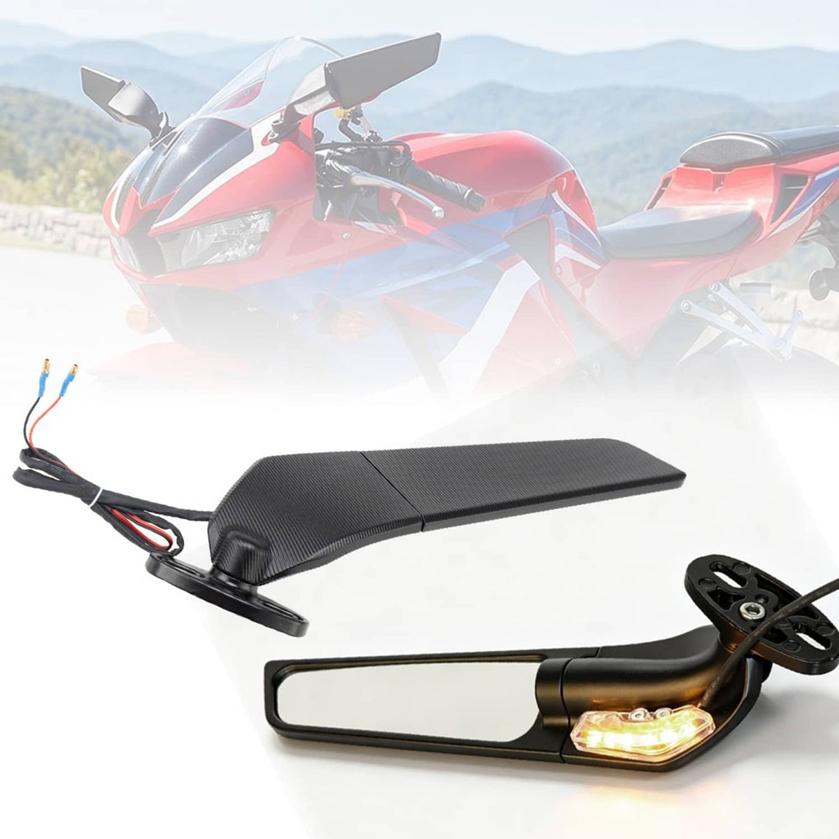 Solidspare Adjustable Rearview Wing Mirrors w/ LED Turn Signal Lights for Yamaha R1 R3 R6