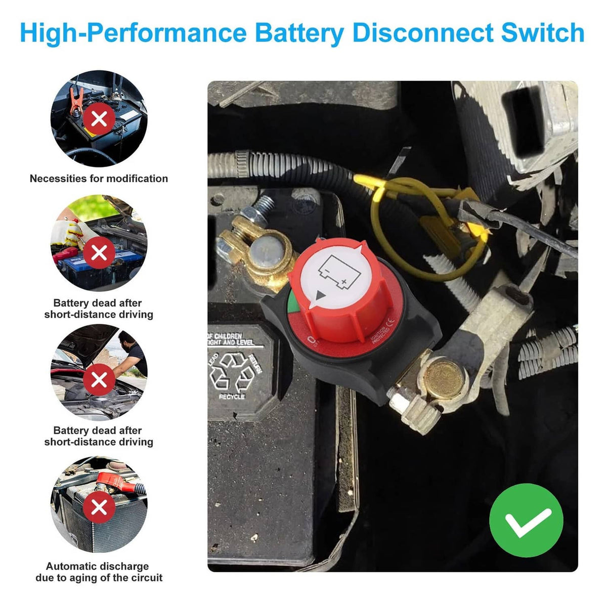 Solid Spare Battery Disconnect & Top Post Kill Switch 12V-48V Heavy Duty Shut Off For Car RV