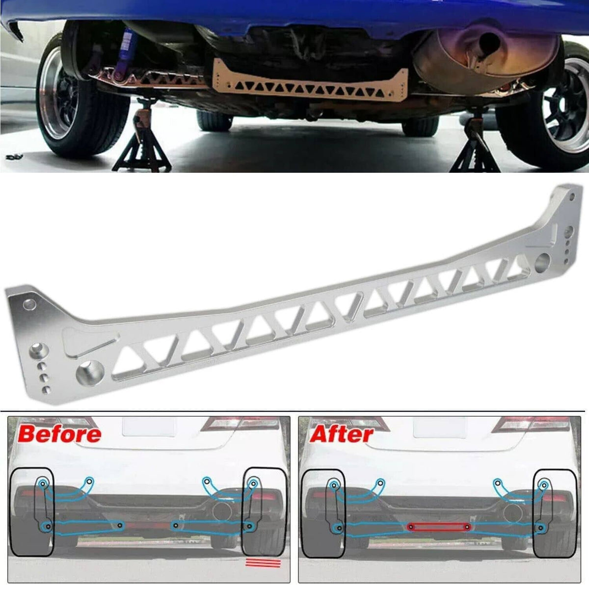 Solidspare Billet Rear Lower Control Arm & Subframe Brace for 1996-00 Honda Civic EK