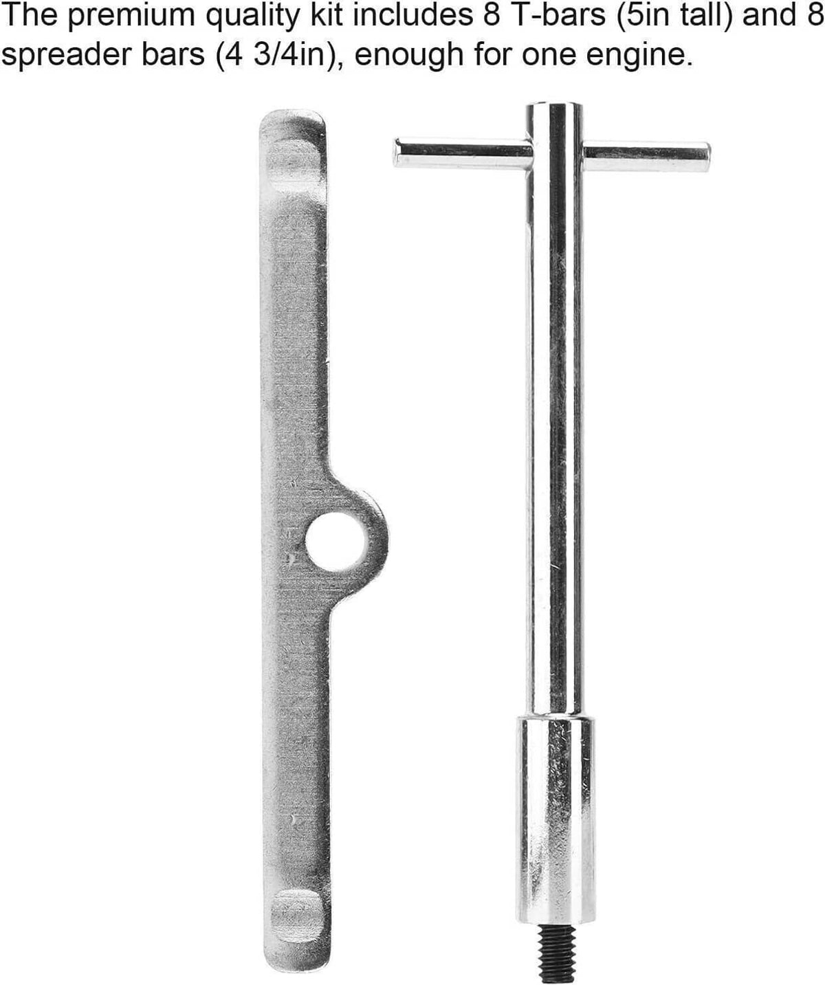 Solidspare Chrome T-Bar, 4-1/4" Tall Valve Cover Bolts, Hold Down Kit for Chevy SBC 283-350