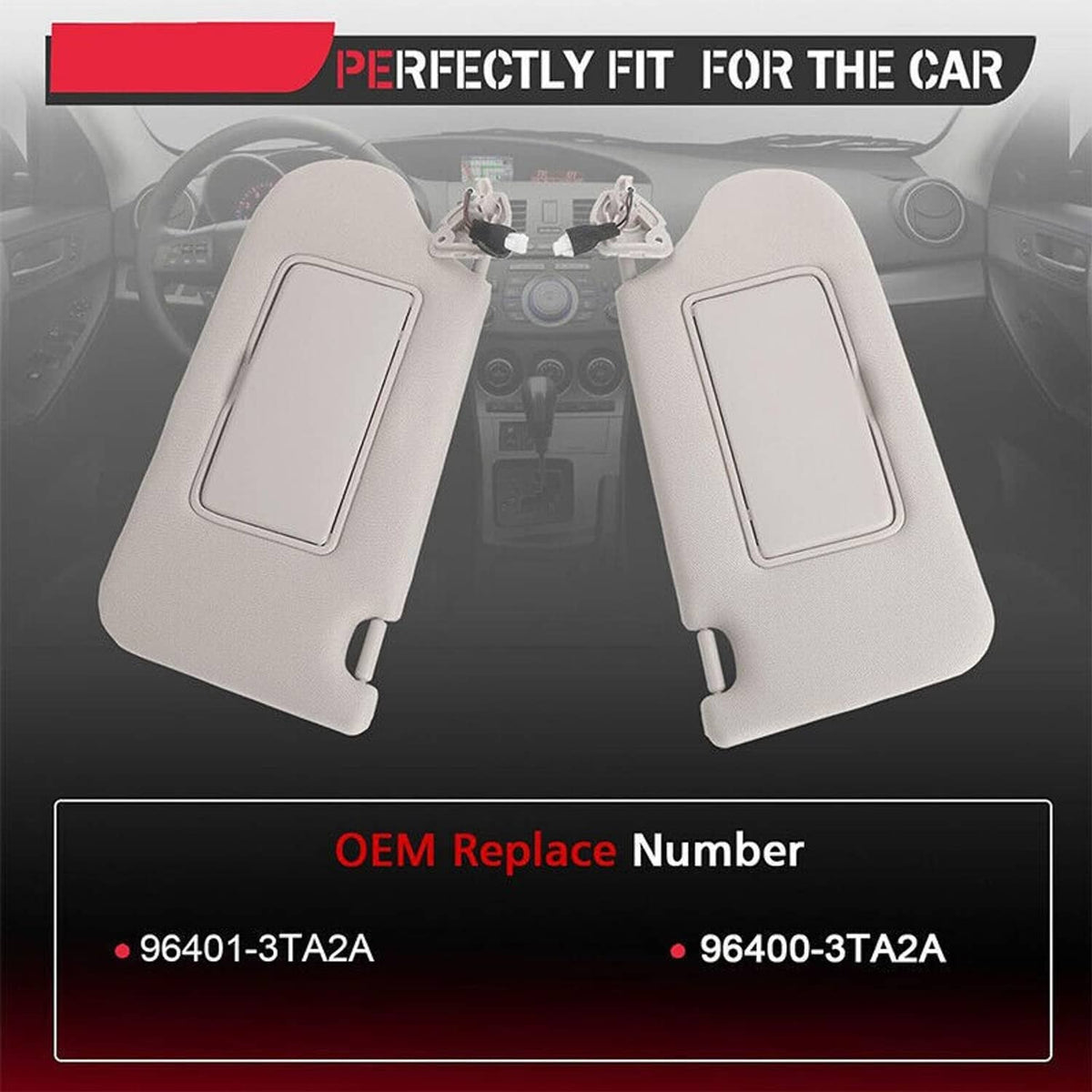 Solidspare New Pair Gray Sun Visors w/ Lighted Set For 2013-2018 Nissan Altima 2.5L 3.5L