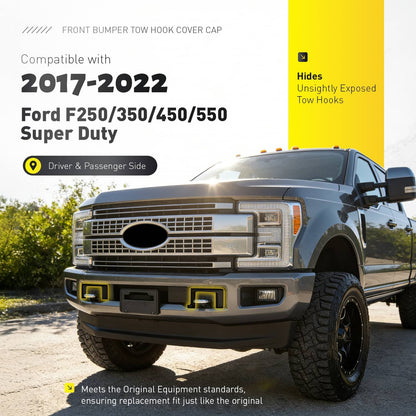 Solid Spare Pair Front Bumper Tow Hook Cover Cap For Ford F250 F350 Super Duty XL XLT 17-22