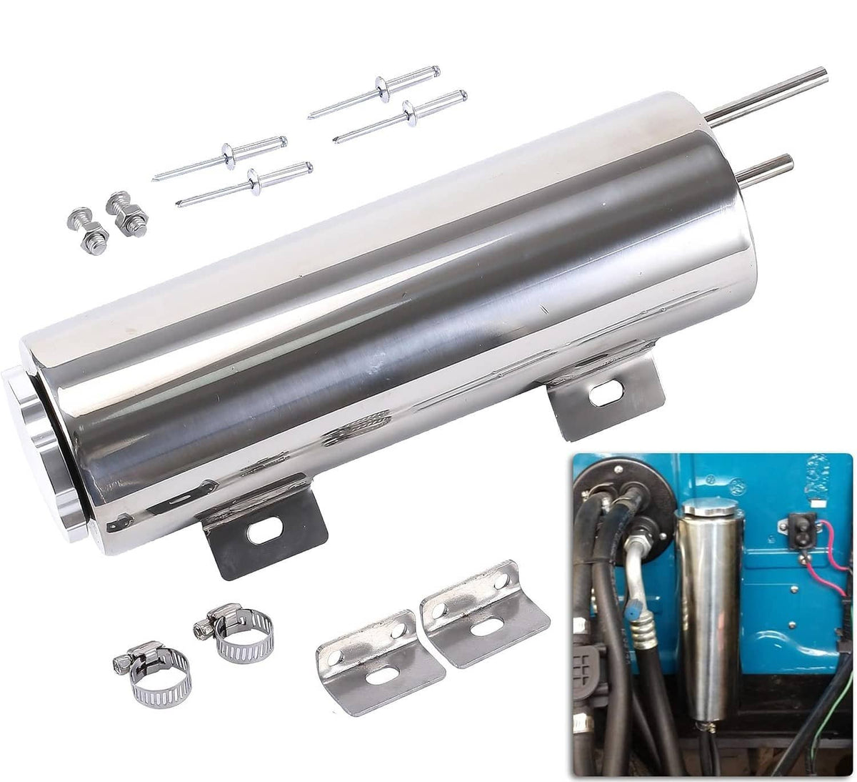 Solidspare 3" x 9" Polished Stainless Steel Radiator Coolant Overflow Catch Puke Tank 32OZ