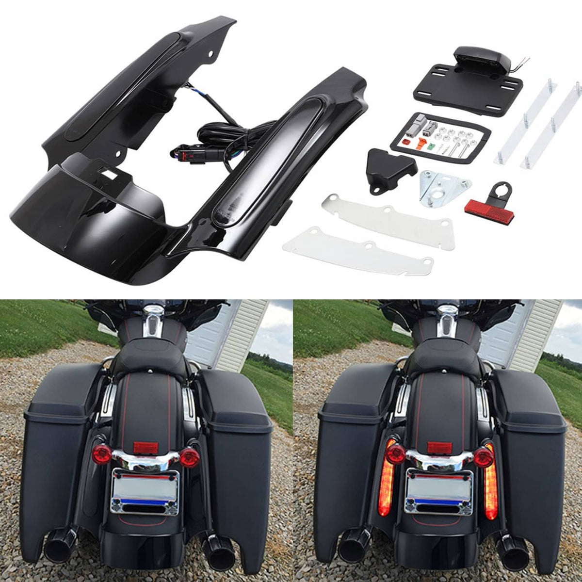 Solidspare Rear Fender w/Fascia LED Tail Light For Harley Touring Electra Street Road Glide