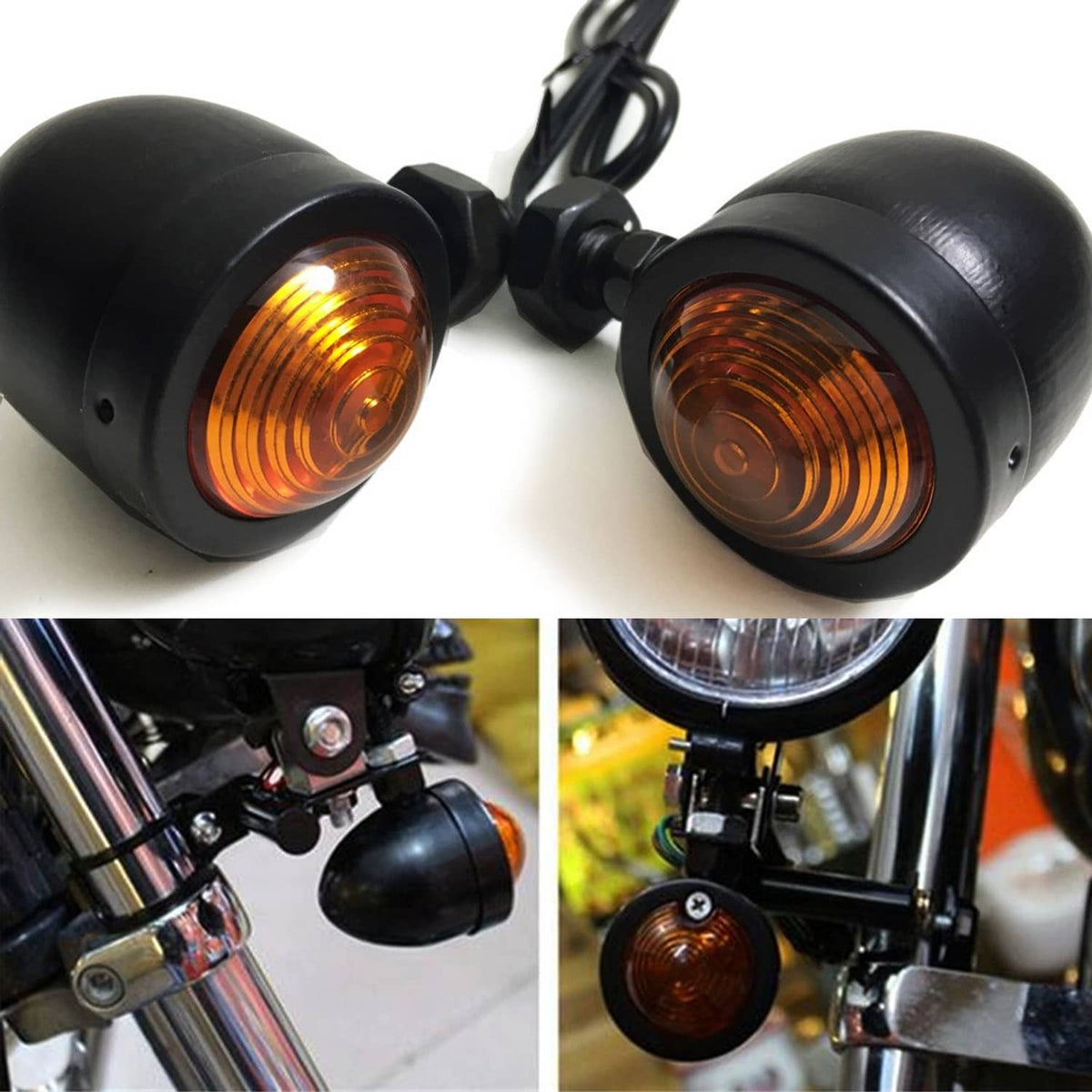 Solidspare Pair Motorcycle Amber Bullet Turn Signals Tail Lights Indicator For Harley Honda