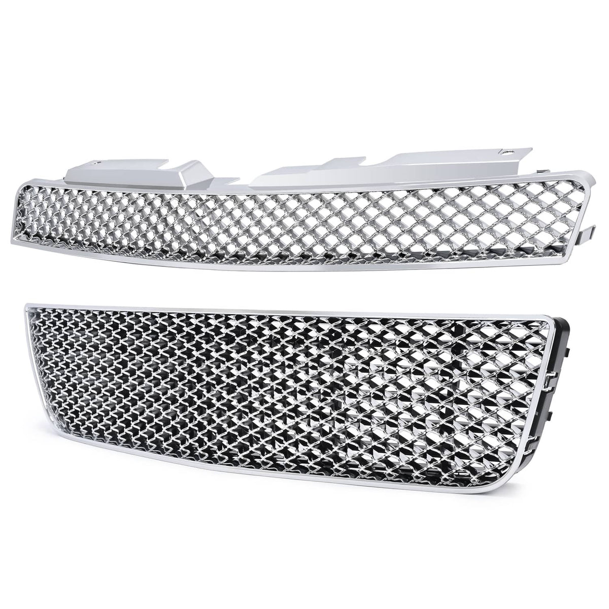 Solid Spare For 06-16 Chevy Impala/Limited Chrome Mesh Style Front Upper+Lower Bumper Grille