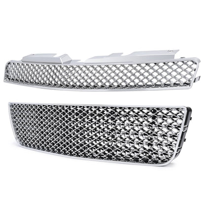 Solid Spare For 06-16 Chevy Impala/Limited Chrome Mesh Style Front Upper+Lower Bumper Grille