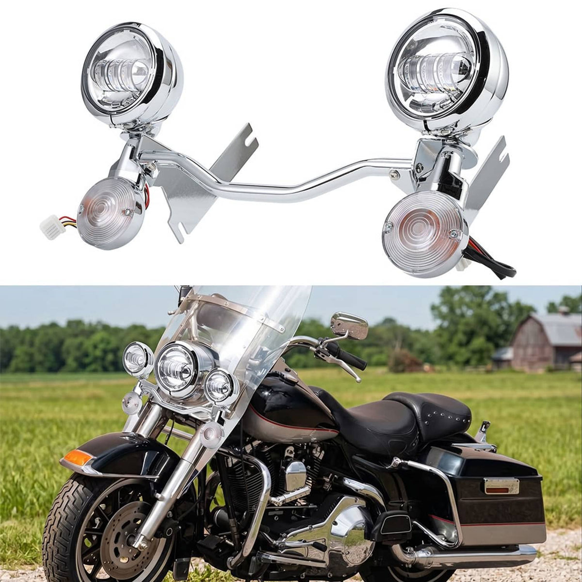 Solidspare LED Passing Fog Spot Light Turn Signal Lamp Bar Fit For Harley Road King 94-13
