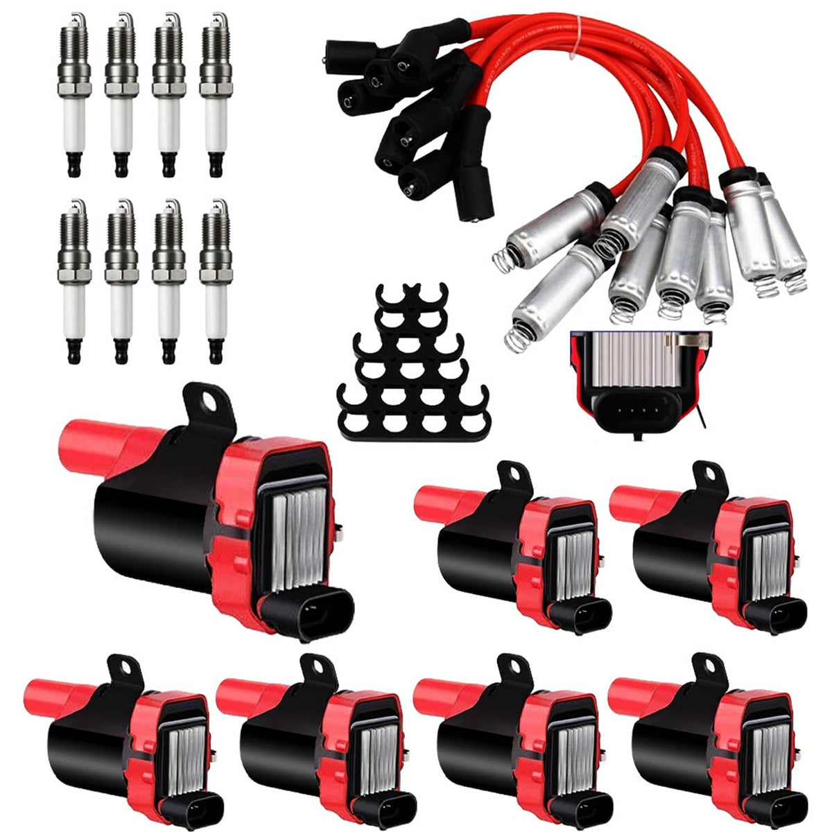 Solidspare 8 Set Round Ignition Coil and Spark Plug Wire For Chevy Silverado 1500 2500 GMC