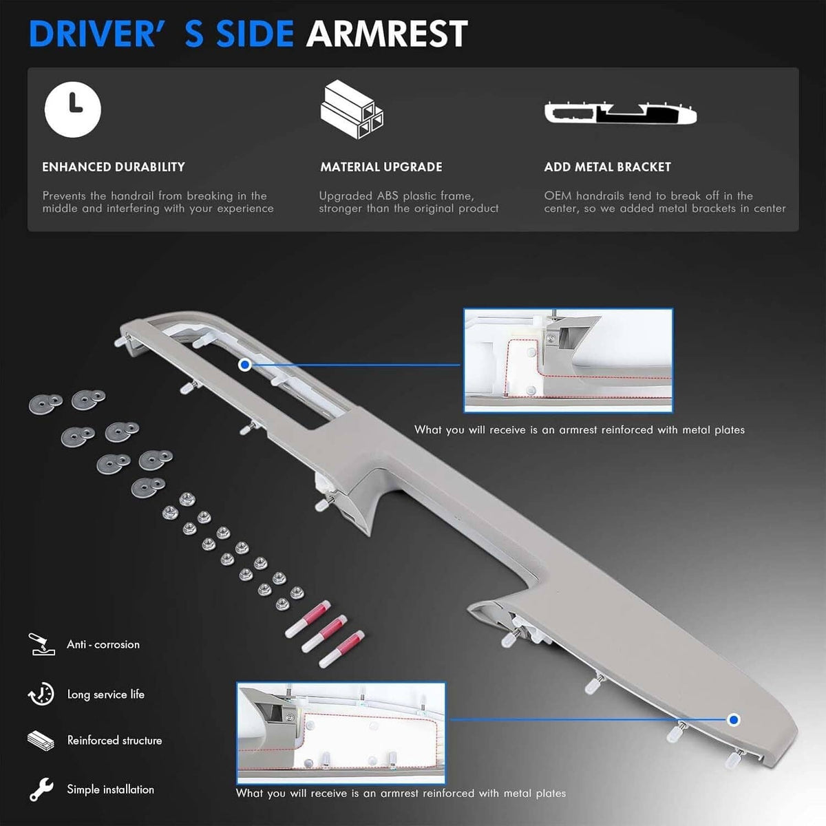 Solidspare Front Driver Side Door Armrest Repair For 2010-2014 Chevy GMC Tahoe Silverado