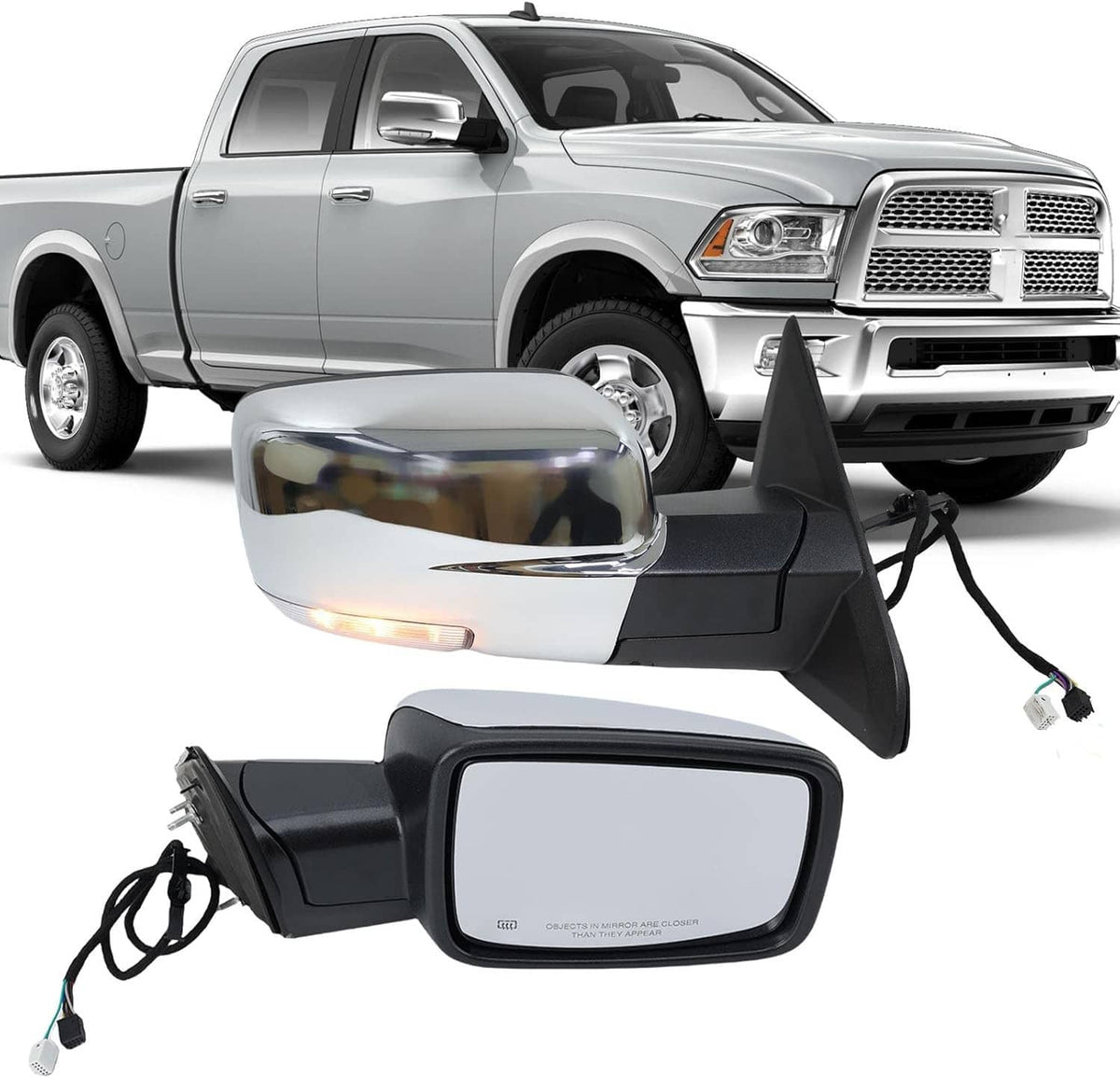 Solidspare For 2013-19 Dodge Ram 1500 Chrome Power Folding Heated Right Mirror & LED Signal