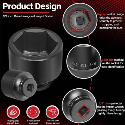 Solid Spare 3/4" Drive Deep Impact Socket Set 27Pcs SAE 7/8"-2" Metric 22-50 MM Standard Kit