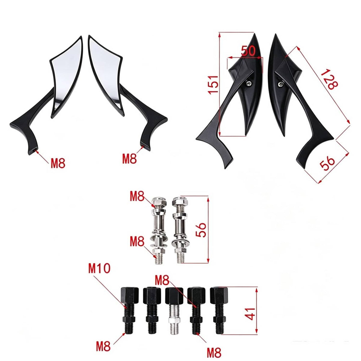 Solidspare Black 8mm/10mm Blade Side View Mirrors For Harley Road Glide King Street Glide