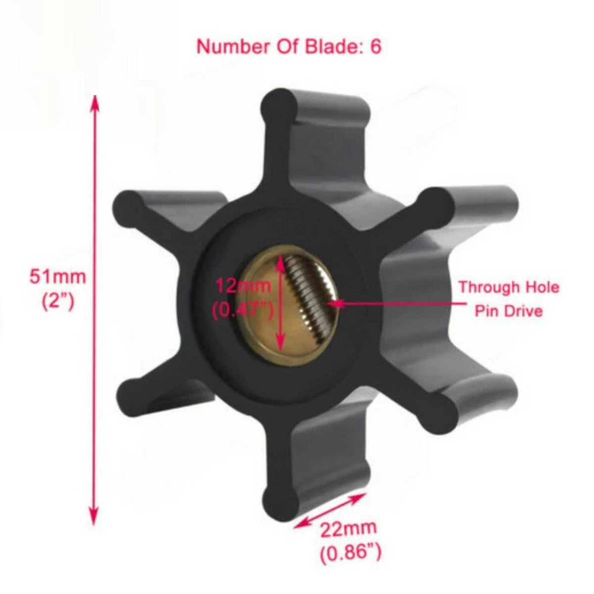 Solid Spare Sea Water Pump Impeller Replacement Yanmar 2GM 2YM 3GM 3YM Replaces 128990-42200