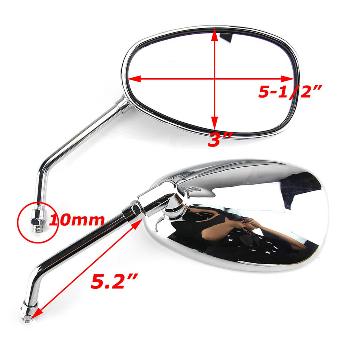 Solidspare 10MM Chrome Rectangle Motorcycle Mirrors For Kawasaki Vulcan VN 500 800 900 1600