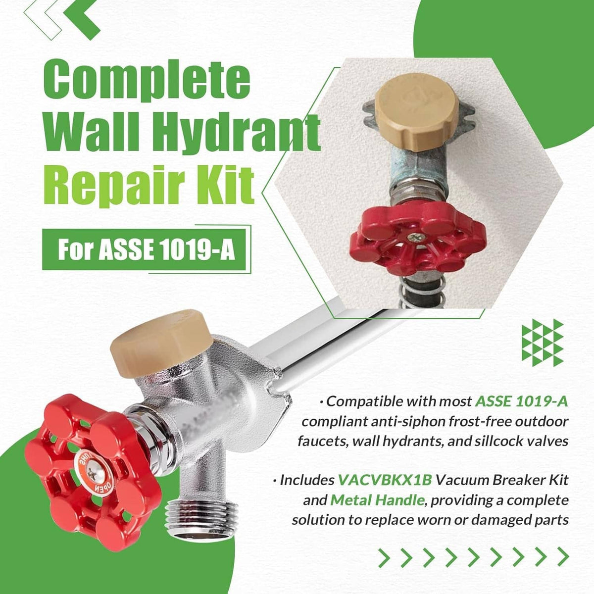 Solidspare for ASSE 1019-A Outdoor Faucet Repair Kit w/VACVBKX1B Vacuum Breaker kit, 2 Pack