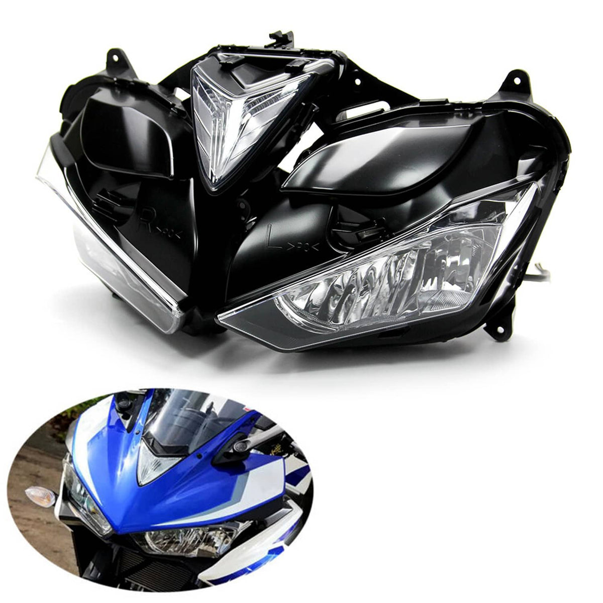 Solidspare Motorcycle Headlight Headlamp Assembly Housing For Yamaha YZF-R3 YZF-R25 13-2018