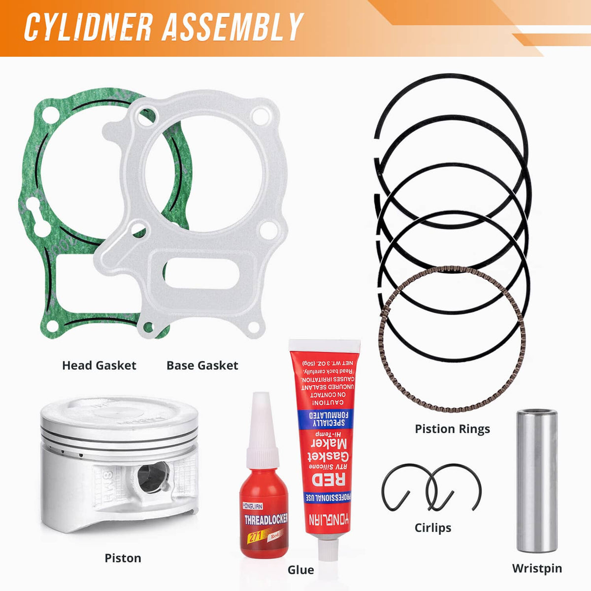 Solidspare Cylinder Piston Gasket Top End Rebuild Kit For Honda Recon 250 TRX250 EX ATV