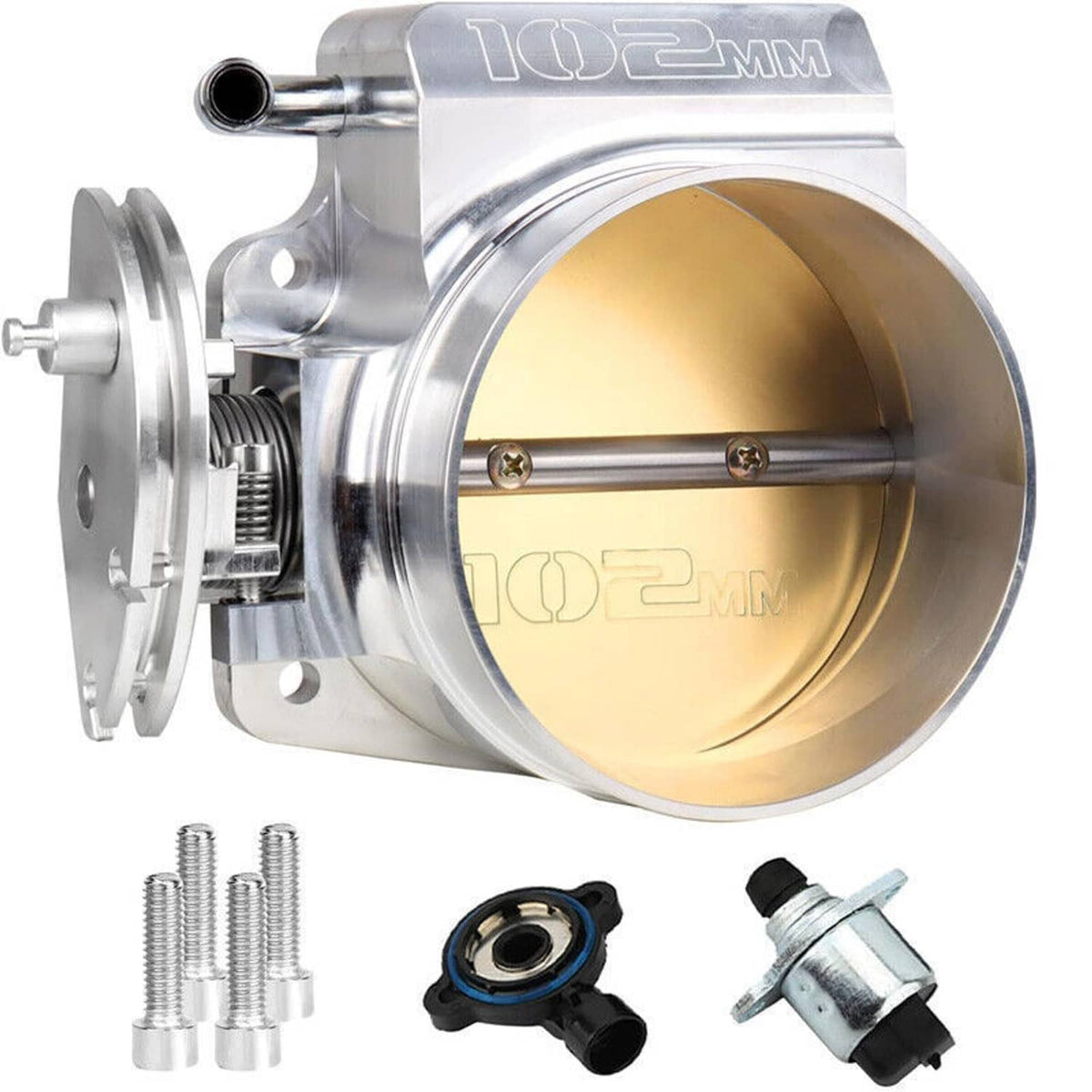 Solidspare Aluminum 102mm 4-Bolt Throttle Body & TPS IAC For GM Gen III LS1 LS2 LS6 LS7 LSX