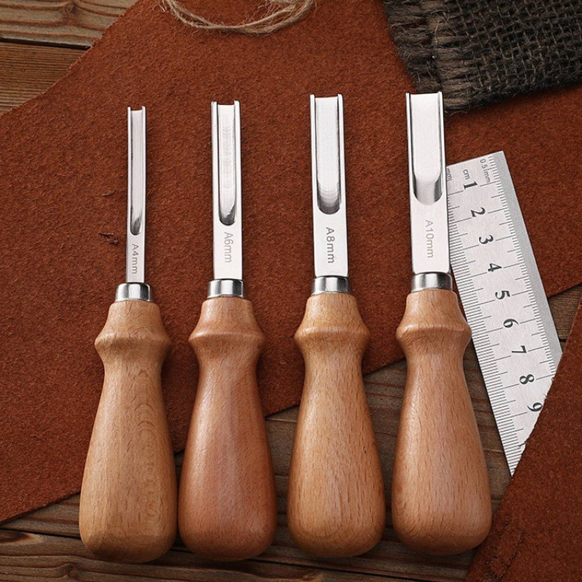 Solid Spare 4 PCs Leather Edge Bevelers French Beveler Wide Mouth Skiving Knife Craft Tool