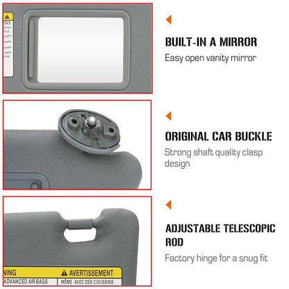 Solidspare Gray Sun Visor Set LH Driver & RH Passenger Side For 2005-2015 Toyota Tacoma