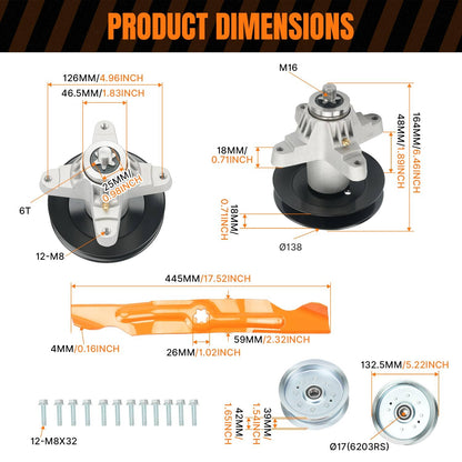 Solidspare 50" Deck Rebuild Kit For Cub Cadet LTX 1050 KH Spindle & Blade w/ Pulley & Belt