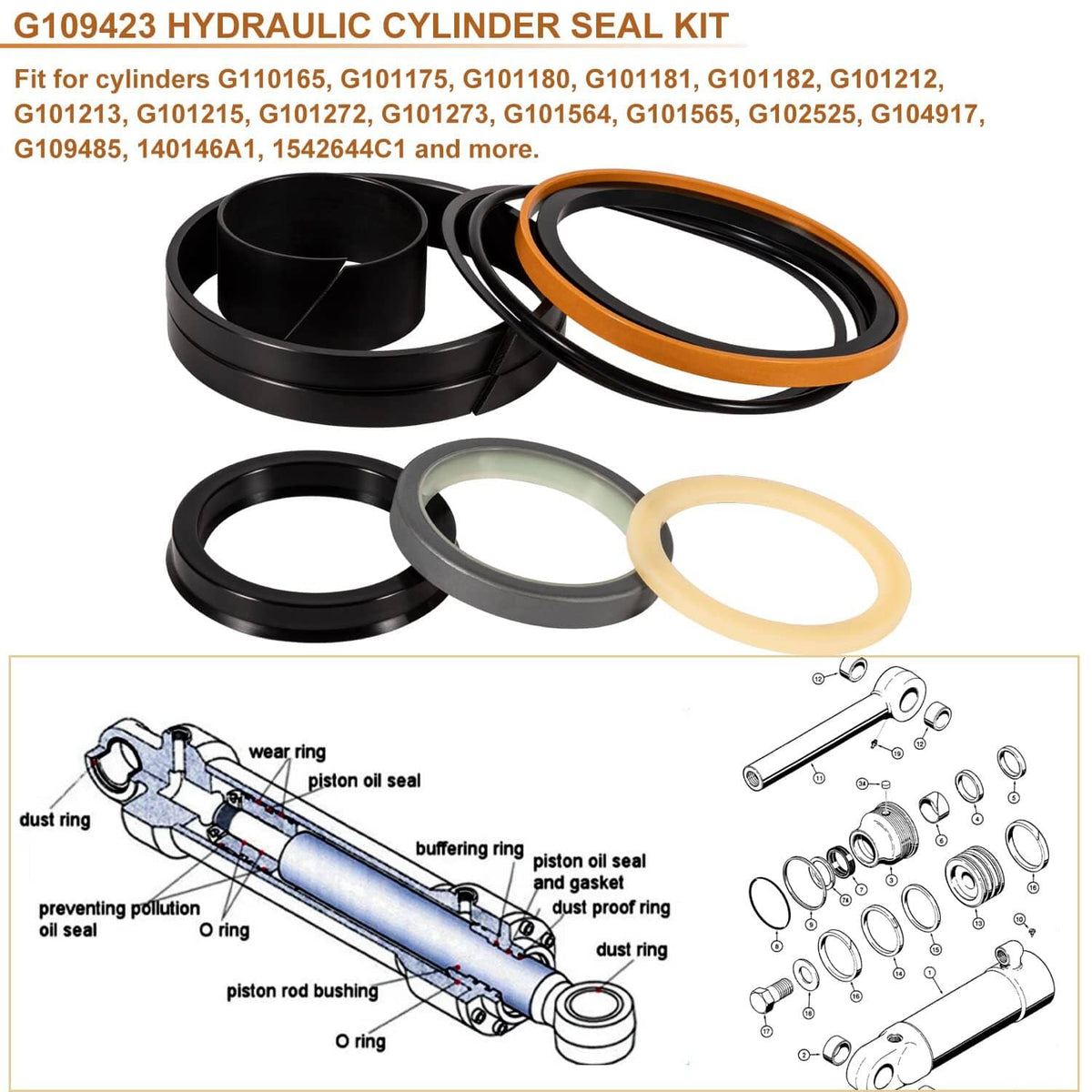 Solid Spare 1543273C1/ G109423/ G105545 Hydraulic Cylinder Seal Kit for Case 450 455 550 580