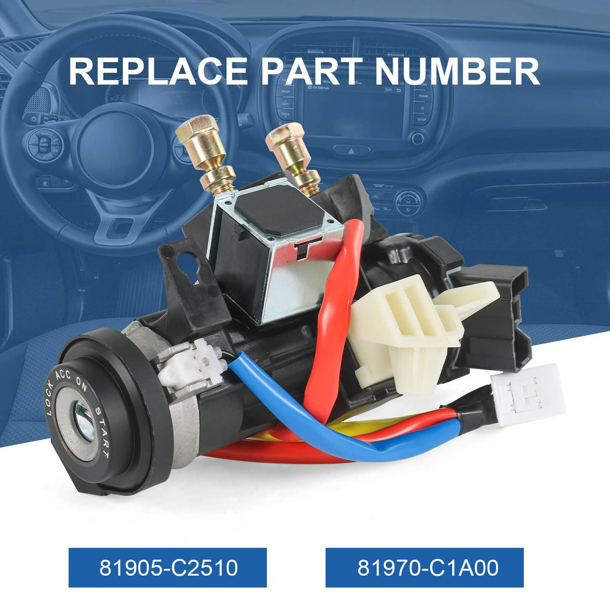 Solidspare Ignition Lock Cylinder Assembly & Keys 81905-C2510 For 2015-2019 Hyundai Sonata