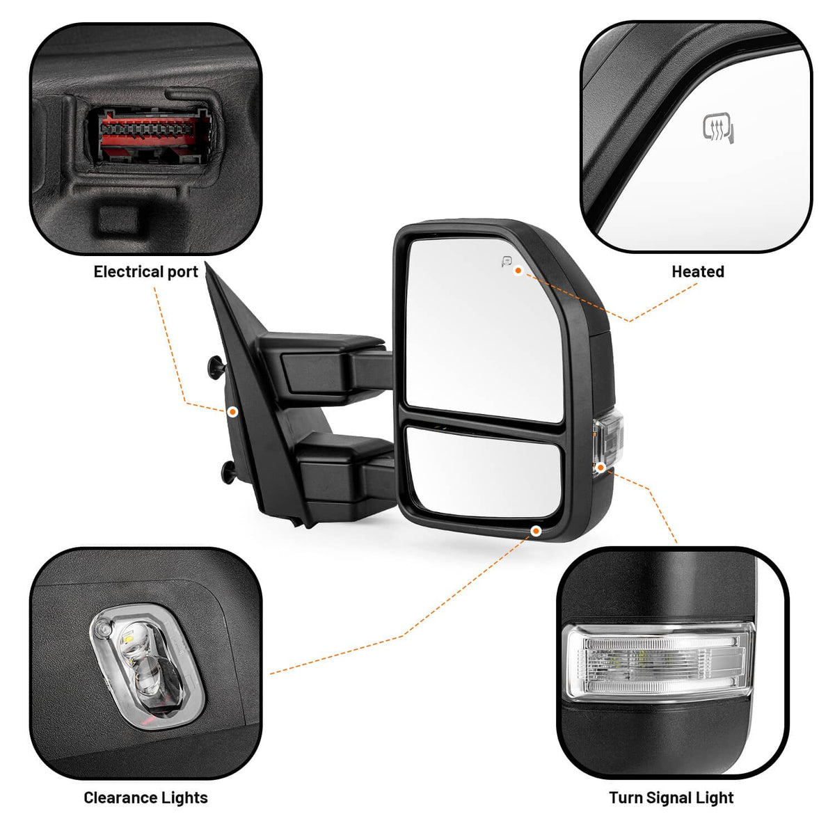 Solidspare Set Towing Mirrors Fit For 2017-2019 Ford F250 350 Power Heated LED Turn Signal