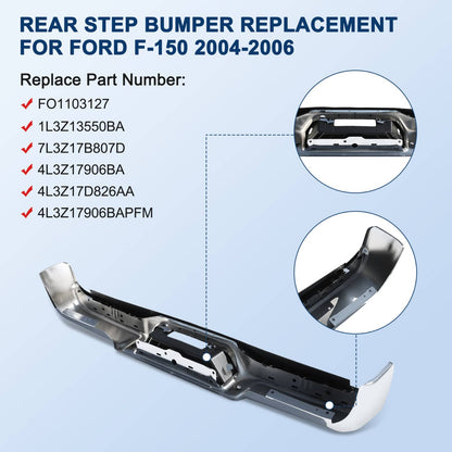 Solidspare Step Bumper For 2004-2006 Ford F-150 Assembly With Sensor Holes Chrome Rear