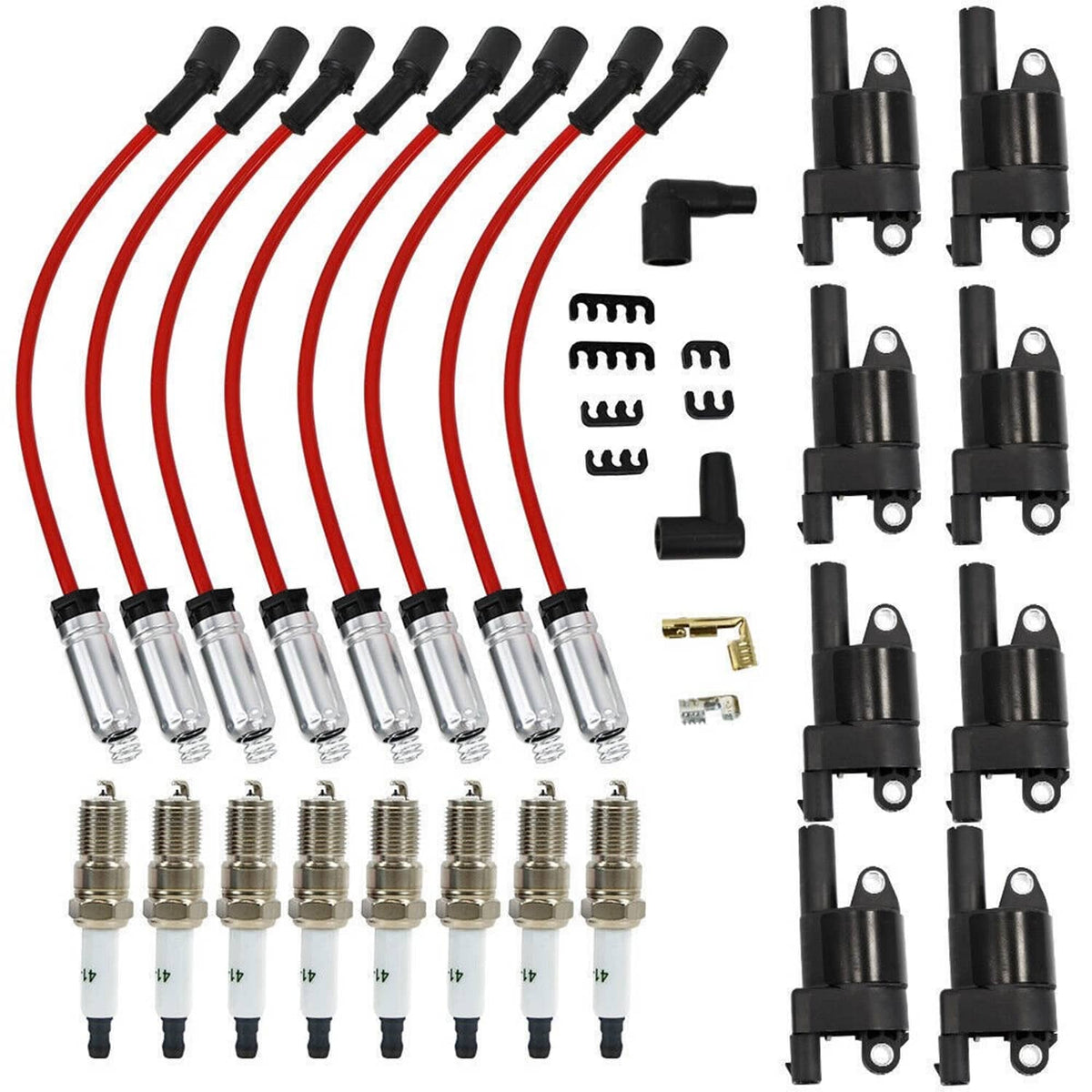Solidspare 8Pack UF414 Round Ignition Coil + Spark Plugs w/ Wire For Chevy Silverado Tahoe