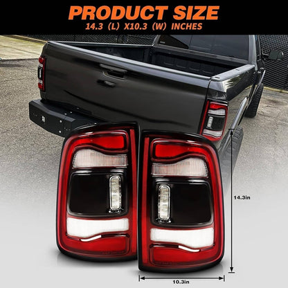 Solidspare 2x Black Bezel LED Tail Lights w/Blind Spot For 2019-2024 Dodge RAM 2500 3500