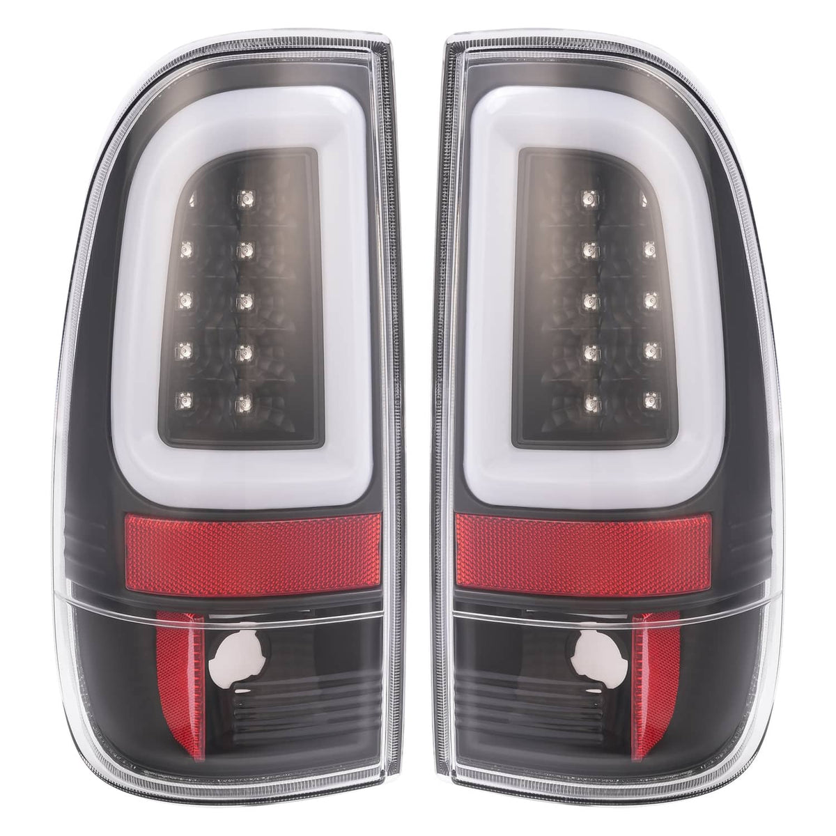 Solid Spare Black For 1997-2003 Ford F150 99-07 F250 F350 SD LED Tube Tail Lights Brake Lamp