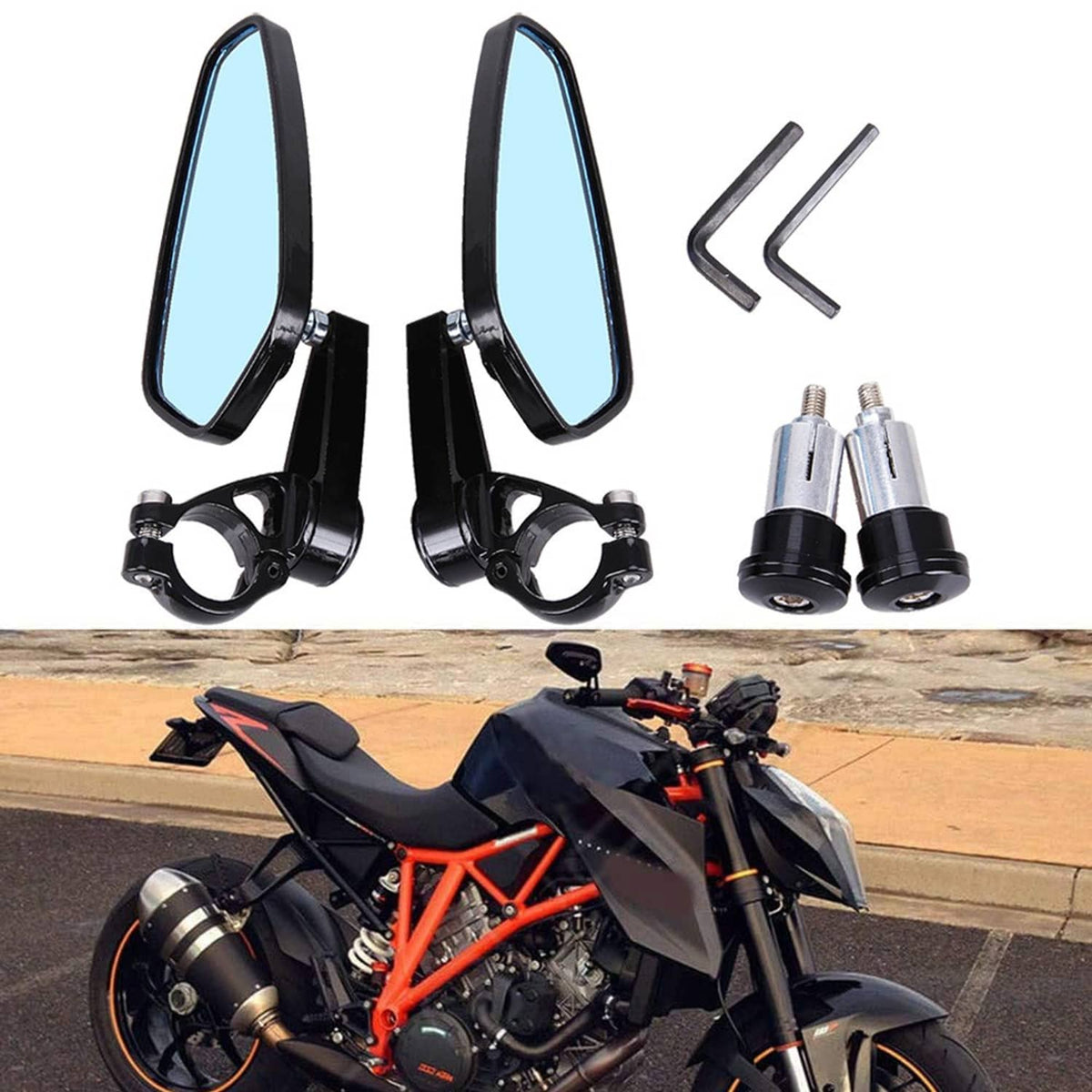Solidspare 7/8" Universal Handle Bar End Rearview Side Mirrors For Honda Yamaha Kawasaki