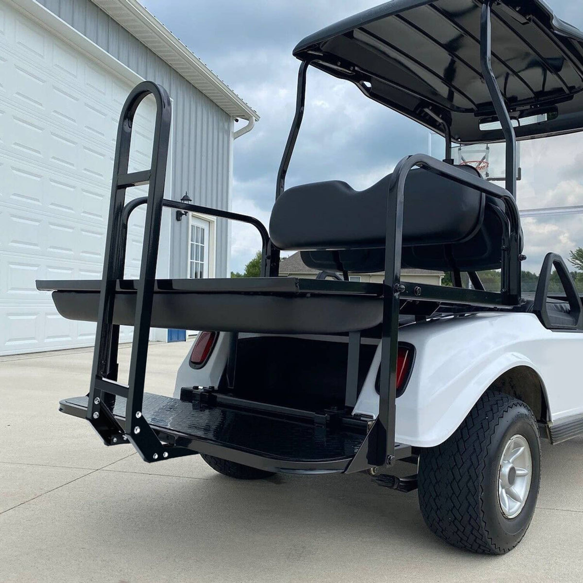 Solidspare Golf Cart Flip Rear Back Seat Kit Black Cushion For Club Car DS 00-13 w/Grab Bar