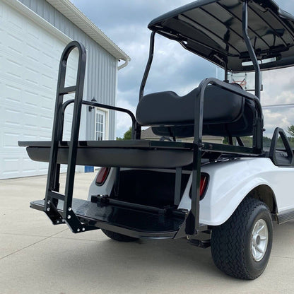 Solidspare Golf Cart Flip Rear Back Seat Kit Black Cushion For Club Car DS 00-13 w/Grab Bar