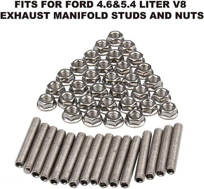 Solidspare 16pcs Stainless Steel Exhaust Manifold Stud Nuts Set for Ford 4.6L 5.4L Liter V8